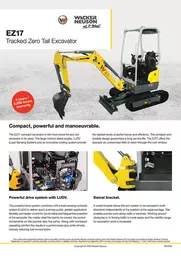 Flyer with technical details and main features of the excavator EZ17.
