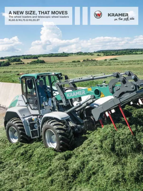 The brochure of the massive Kramer wheel and telescopic wheel loaders.