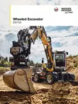 Brochure for wheeled excavator EW100 with features and technical information.