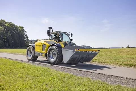The Kramer telehandler 5507 while driving on the road. 