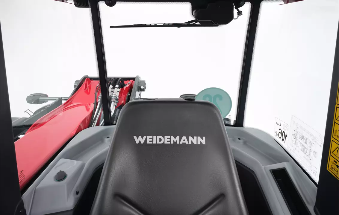 Weidemann telehandler T7035 cabin with view to the rear, studio