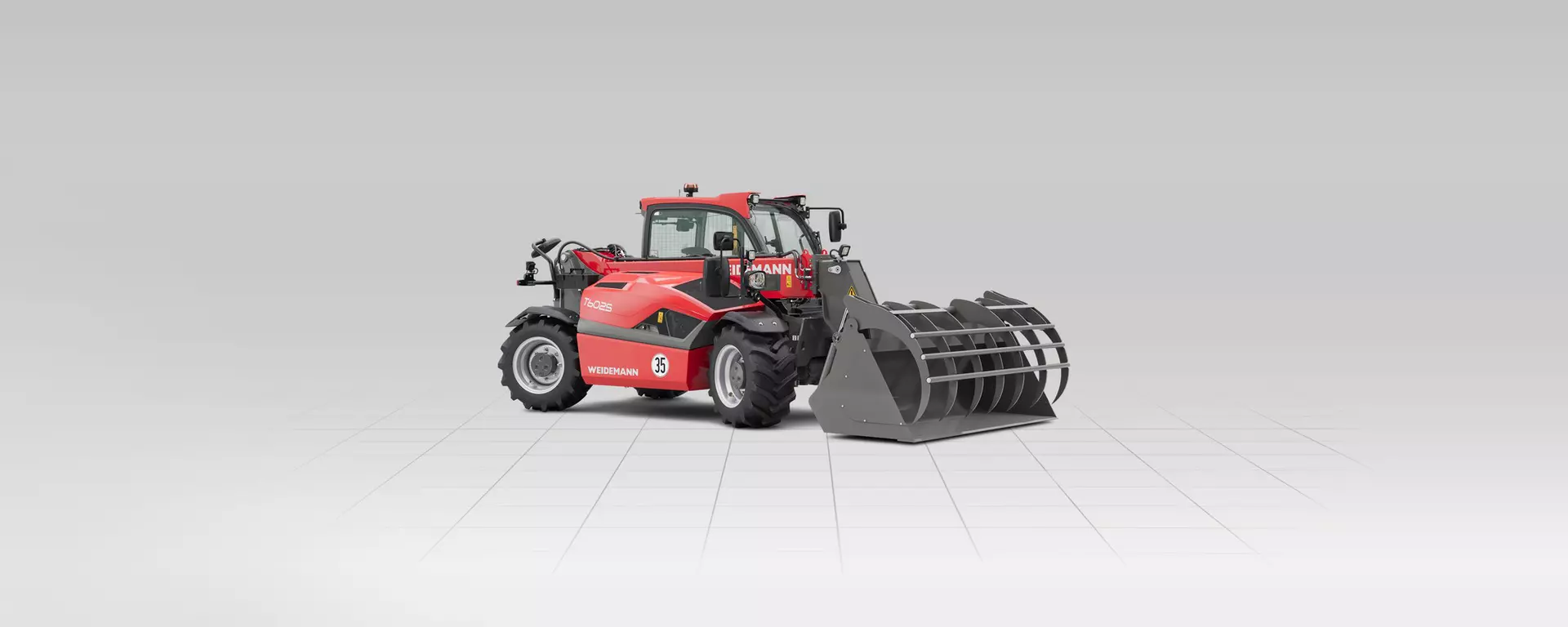 Weidemann Teleskoplader T6025 mit Greifschaufel im Studio	