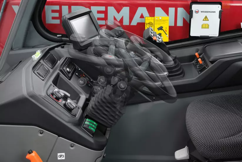 Weidemann Teleskoplader T6025 im Studio, verstellbares Lenkrad und Lenksäule