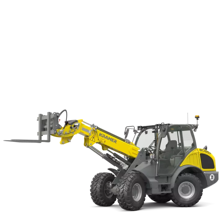 The Kramer telescopic wheel loader 8085T in a studio.