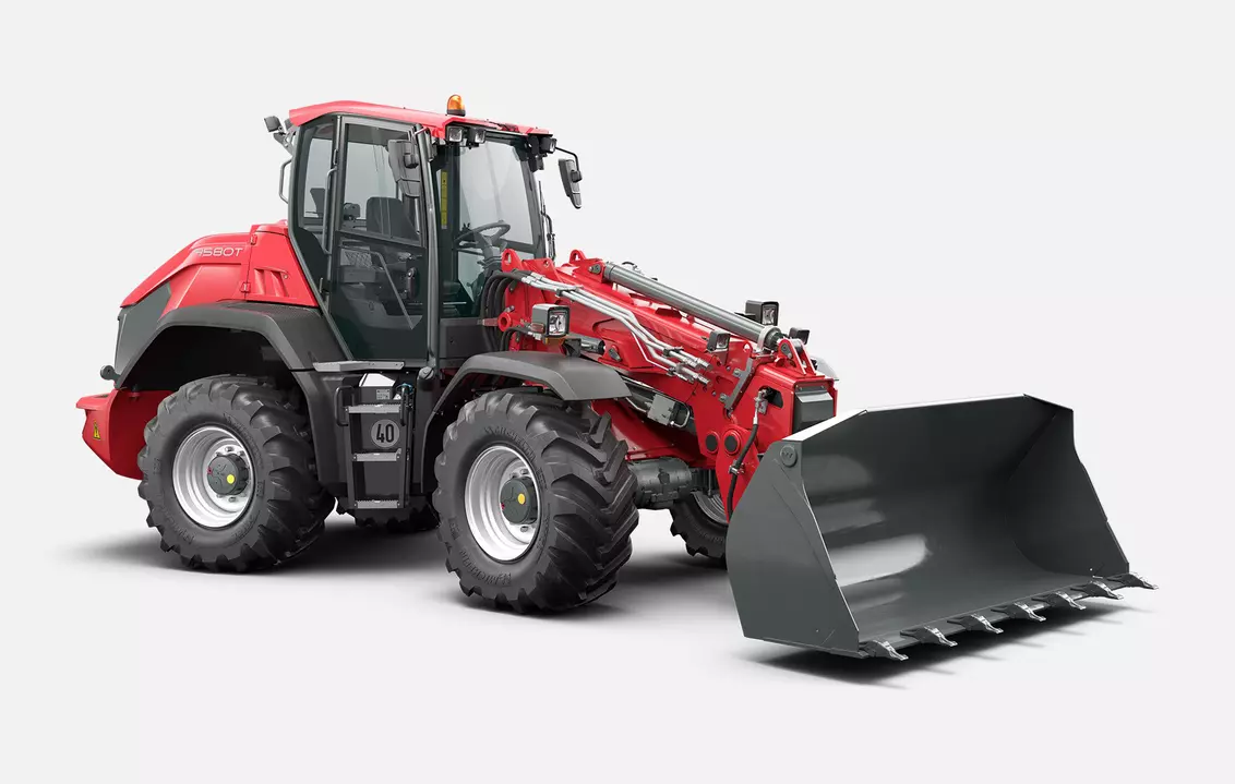 Weidemann telescopic wheel loader 9580T cabin with light material bucket, studio