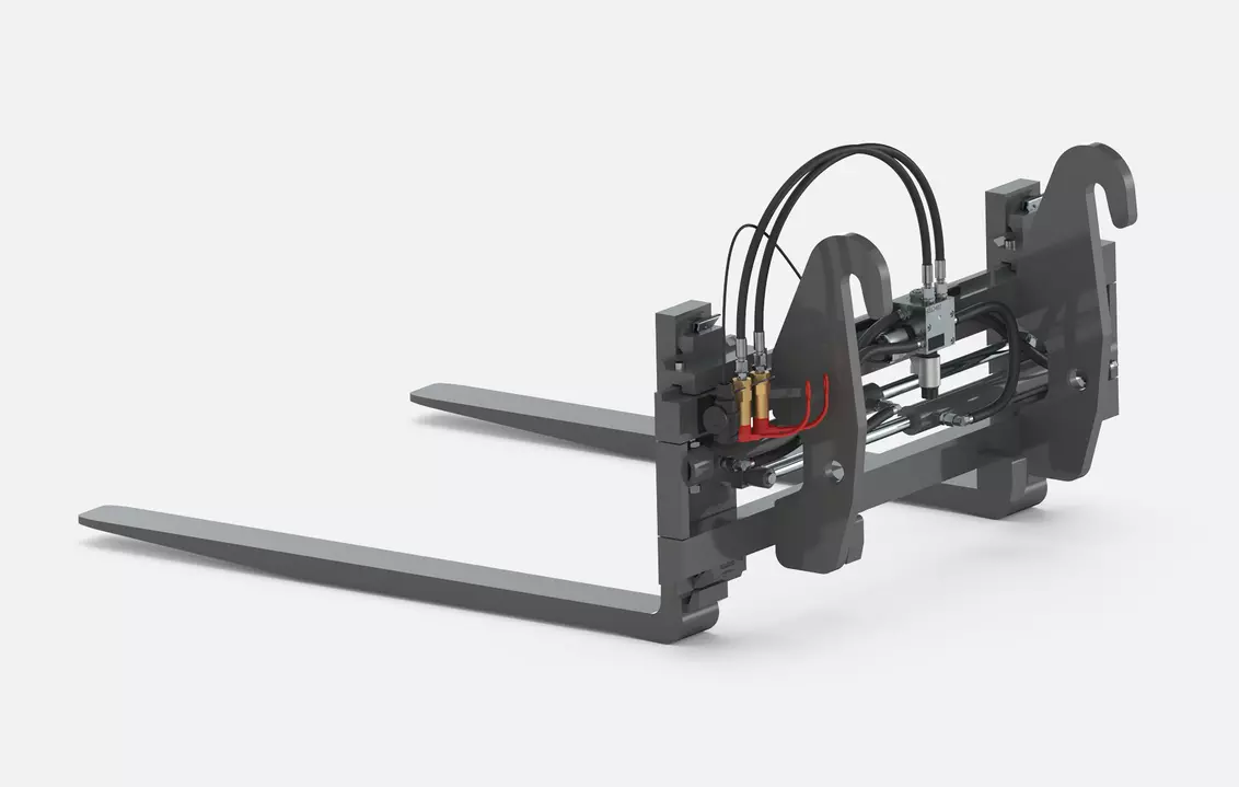 Weidemann attachment Pallet fork with hydraulically adjustable tines and side shift, Studio