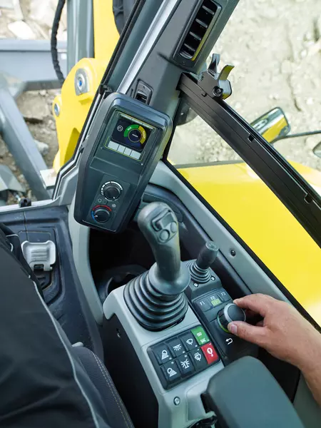 Photo of a well thought-out workplace from the interior of the abin of the ET90