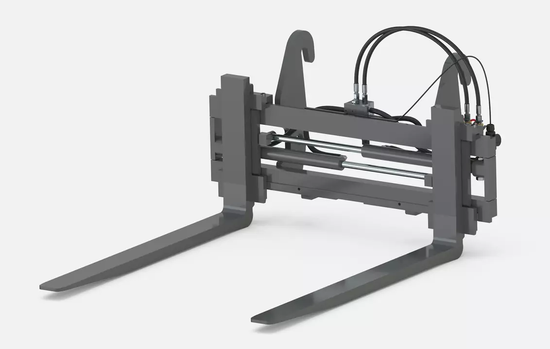 Weidemann attachment Pallet fork with hydraulically adjustable tines and side shift, Studio