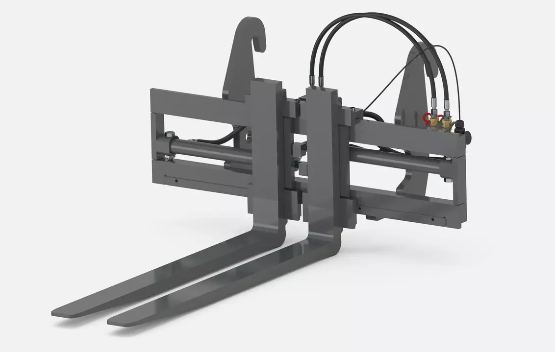 Weidemann attachment Pallet fork with hydraulically adjustable tines and side shift, Studio