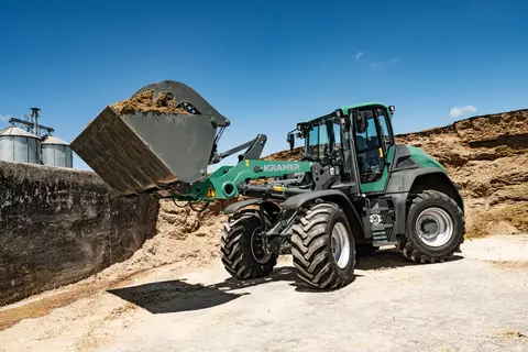 The Kramer wheel loader KL60.8 while working in agriculture. 