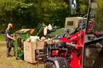Weidemann attachment Pallet fork with side shift in action forestry industry, Hoftrac 1390