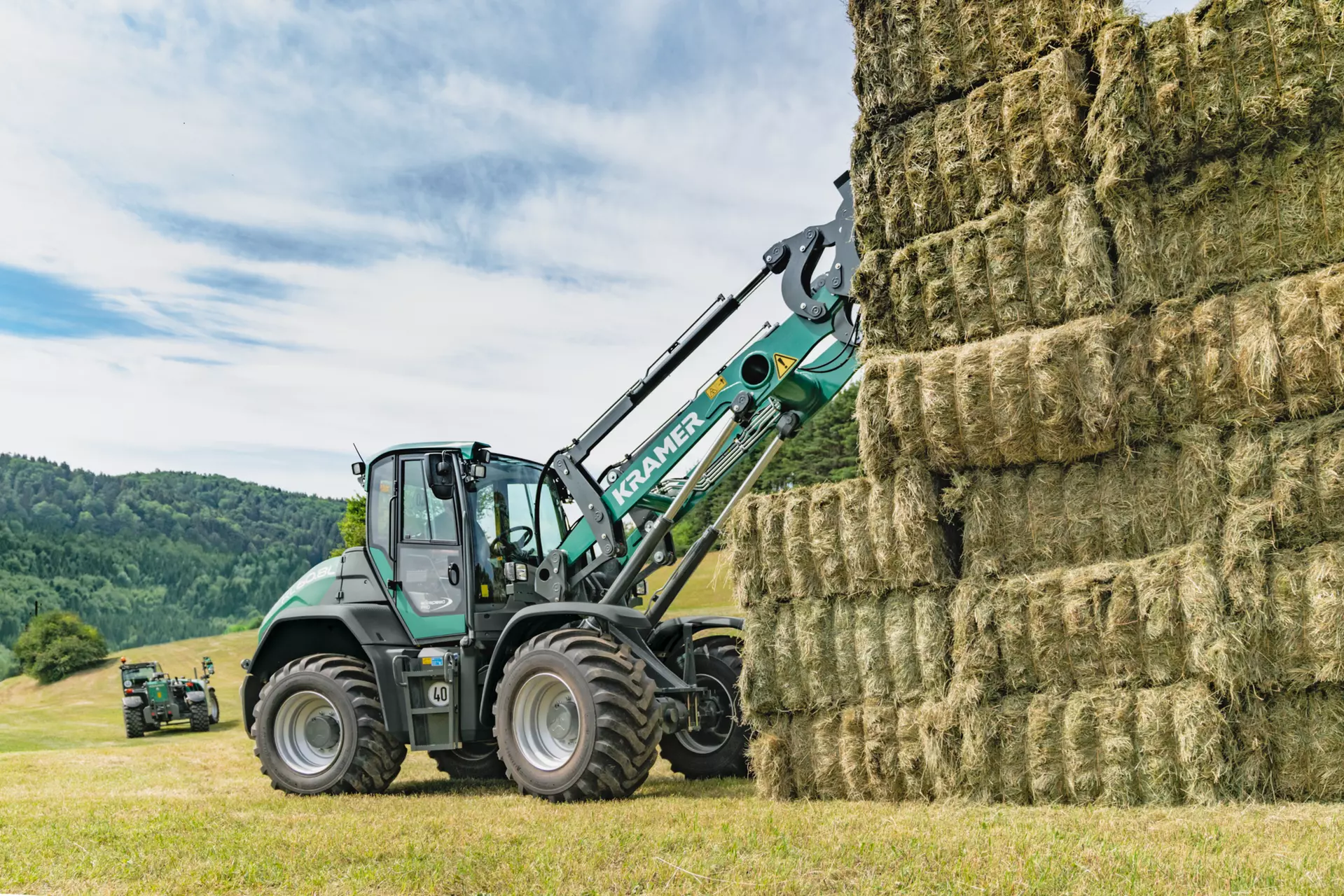 The Kramer wheel loader KL60.8 while working in agriculture. 