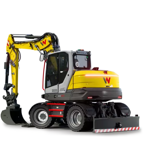 Wacker Neuson wheeled excavator EW100 studio picture.