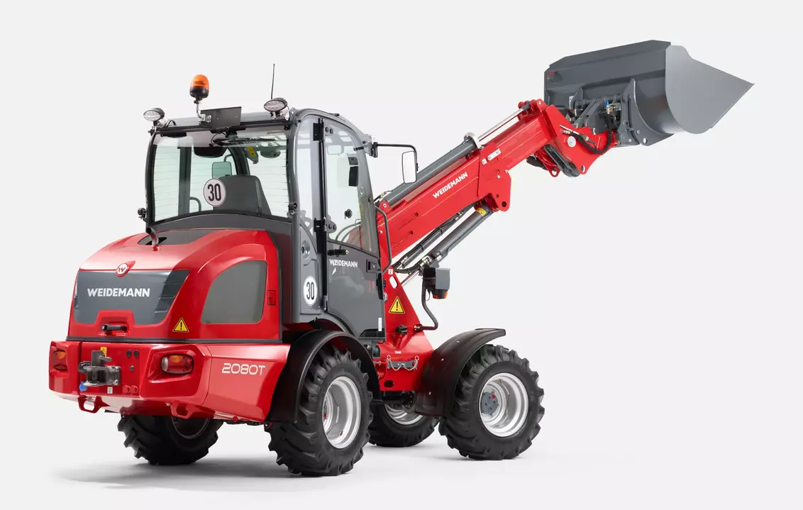 Weidemann telescopic wheel loader 2080T with lightweight bucket, studio