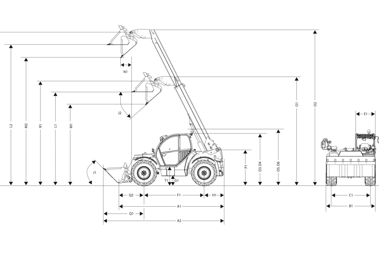 The dimensions of the Kramer telehandler of the platform 415.