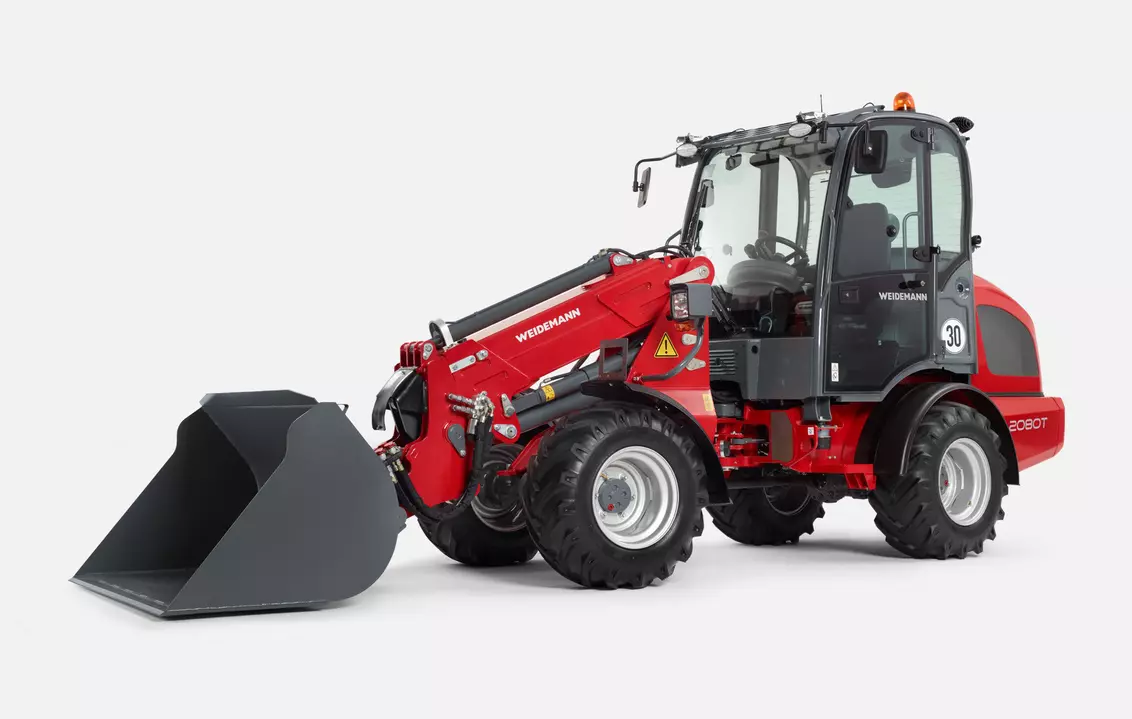 Weidemann telescopic wheel loader 2080T with lightweight bucket, studio