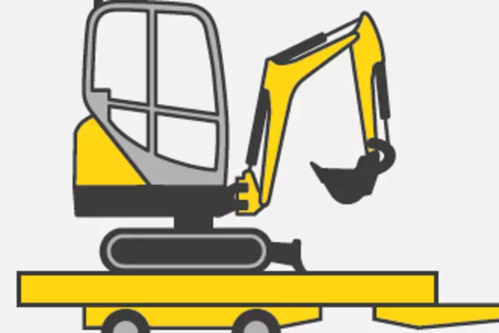 Illustration Minibagger auf PKW Anhänger