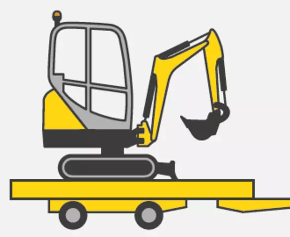 Illustration mini excavator on car trailer