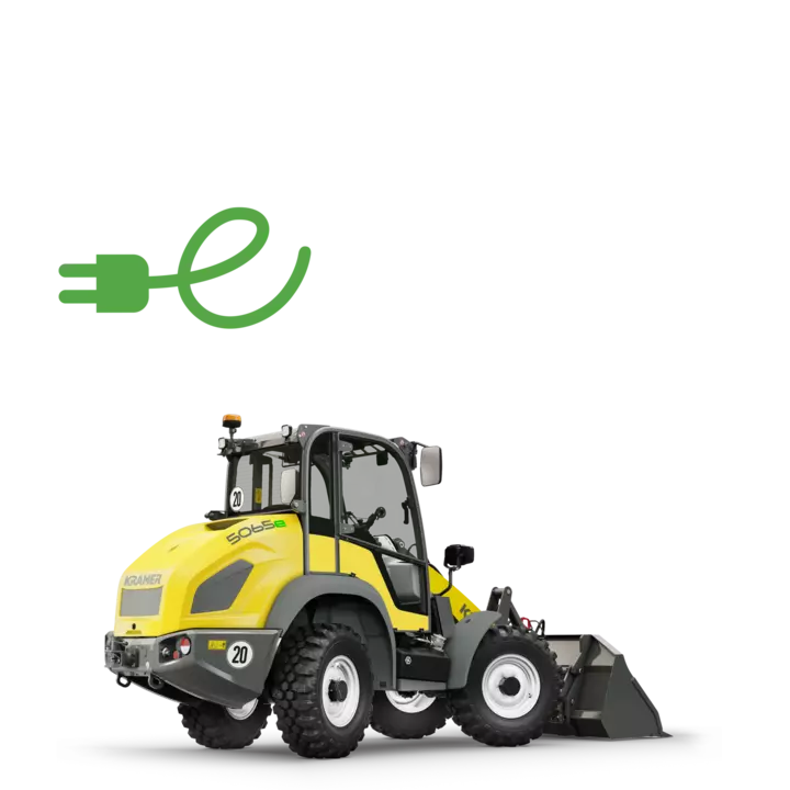 The fully electric Kramer wheel loader 5065e in a studio.