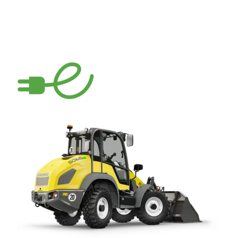 The fully electric Kramer wheel loader 5065e in a studio.