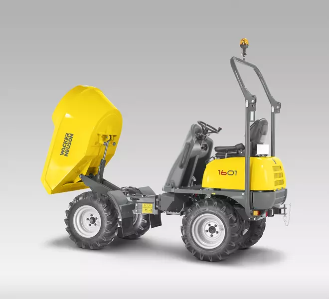 Raddumper 1601 Seitenansicht mit gekippter Mulde nach vorne