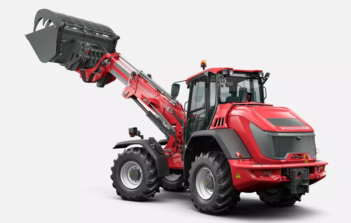 Weidemann telescopic wheel loader 9580T cabin with light material bucket, studio