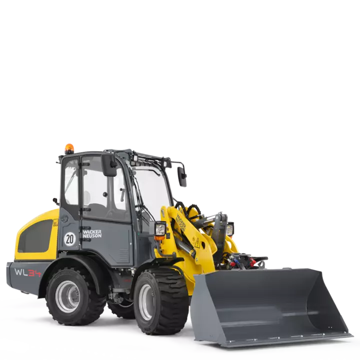 Wacker Neuson wheel loader WL34 with earth bucket, studio
