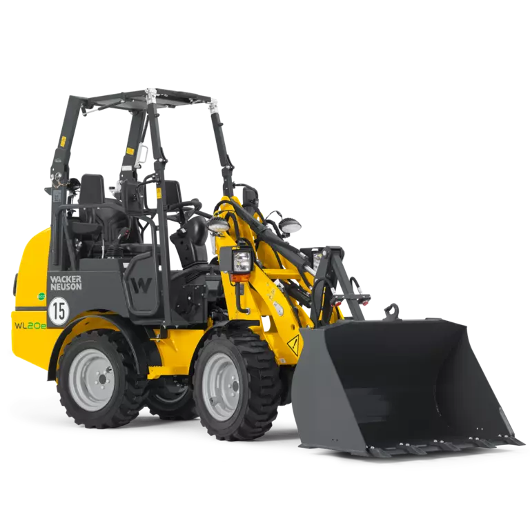 Wacker Neuson wheel loader WL20e studio picture with earth bucket