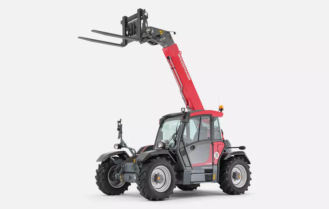 Weidemann telehandler T7035 cabin with pallet fork, studio