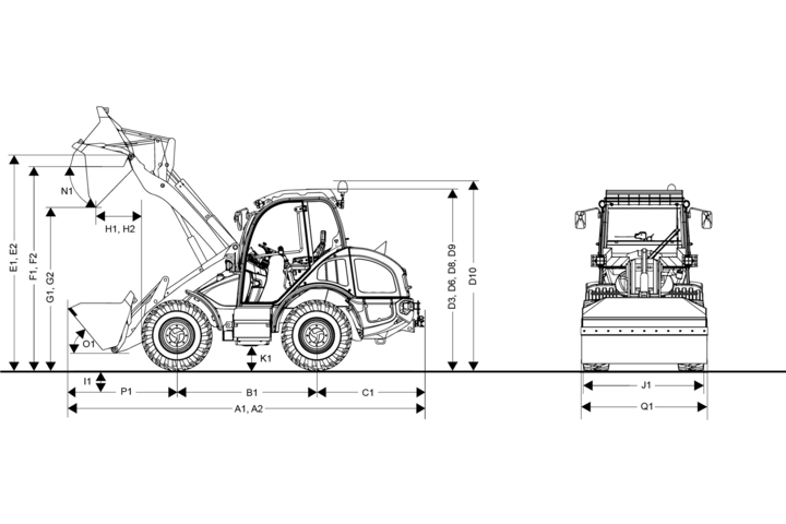 The dimensions of the Kramer wheel loaders of the platforms W01 and W02.