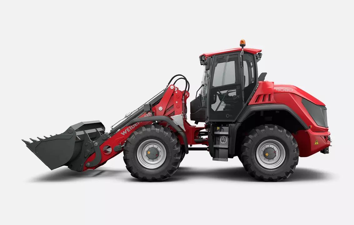 Weidemann wheel loader 9080 cabin with light material bucket, studio
