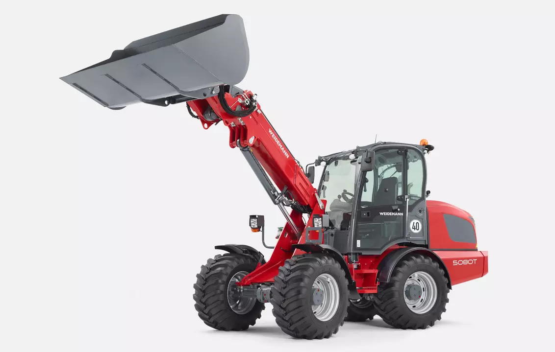 Weidemann telescopic wheel loader 5080T cabin with light material bucket, studio