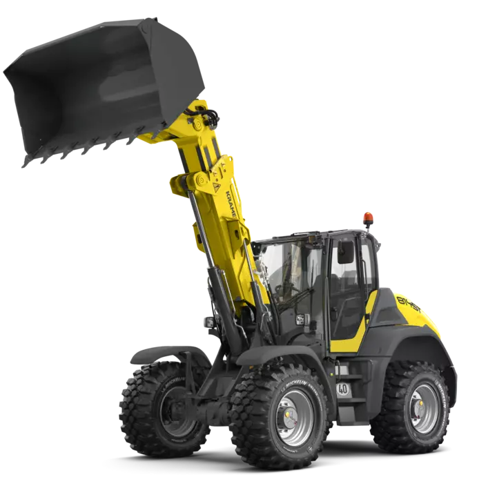 The Kramer telescopic wheel loader 8145T in a studio.