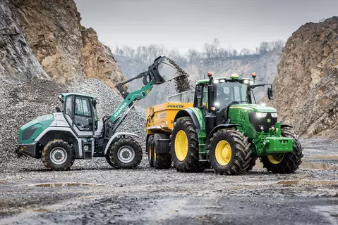 The Kramer wheel loader KL60.8 while working in agriculture. 
