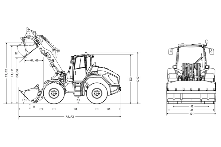 Die Abmessungen der Kramer Radlader der Plattform 355.