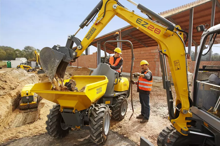 Wheel dumper 1001 is filled with soil