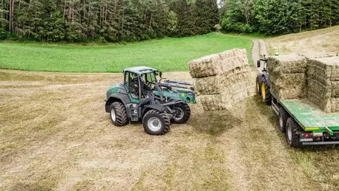 The Kramer wheel loader KL60.8 while working in agriculture. 