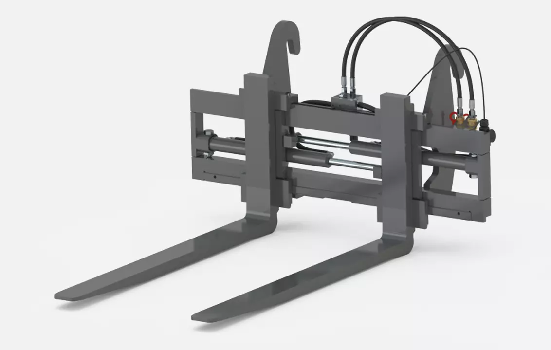 Weidemann attachment Pallet fork with hydraulically adjustable tines and side shift, Studio