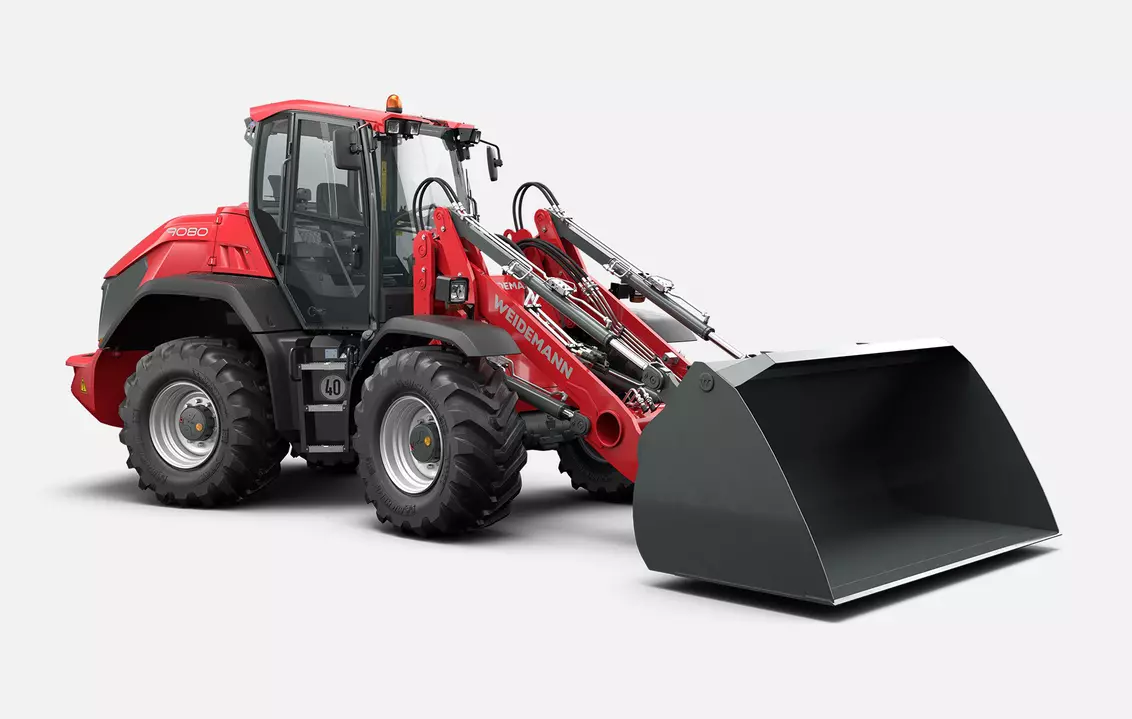 Weidemann wheel loader 9080 cabin with light material bucket, studio