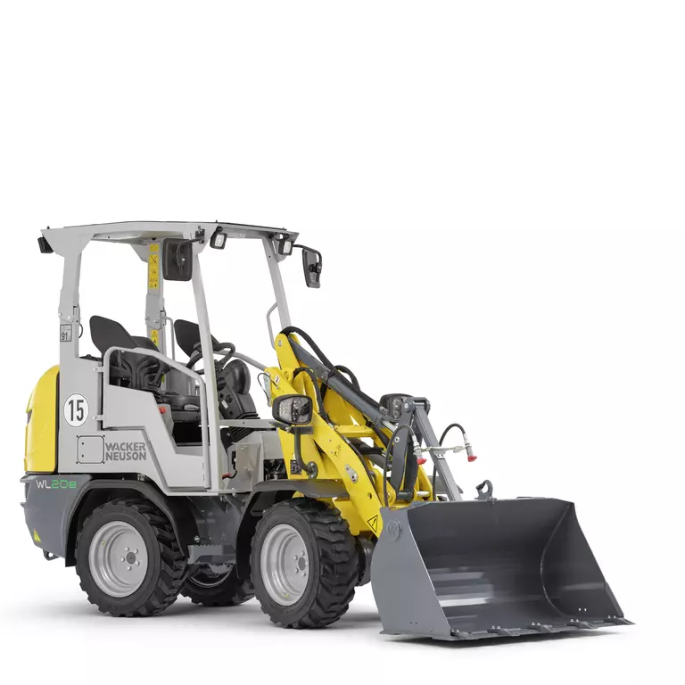 Wacker Neuson Radlader WL20e Li-Ion Studiobild mit Erdschaufel
